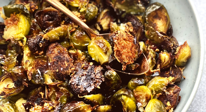 Cheesy Hakka Roasted Brussels Sprouts