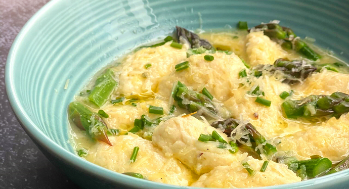 Ricotta Dumplings With Asparagus In An Herb & Garlic Butter Sauce