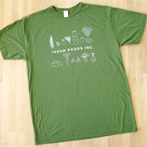 100km Foods Apparel (Men's/Unisex T-Shirt in Olive Green)